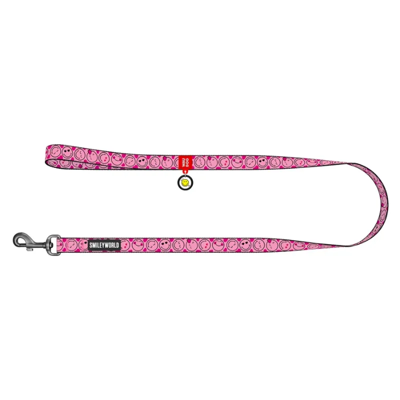 Поводок для собак нейлоновый «Смайлы на розовом», L-XXL WAUDOG Nylon Leash Smileys on Pink