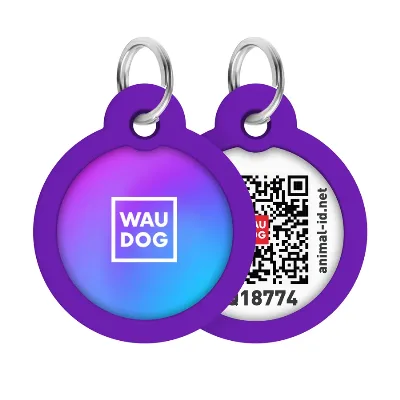 Адресник для собак і котів металевий, коло «Градієнт фіолетовий», L WAUDOG Smart ID Tag Purple Gradient