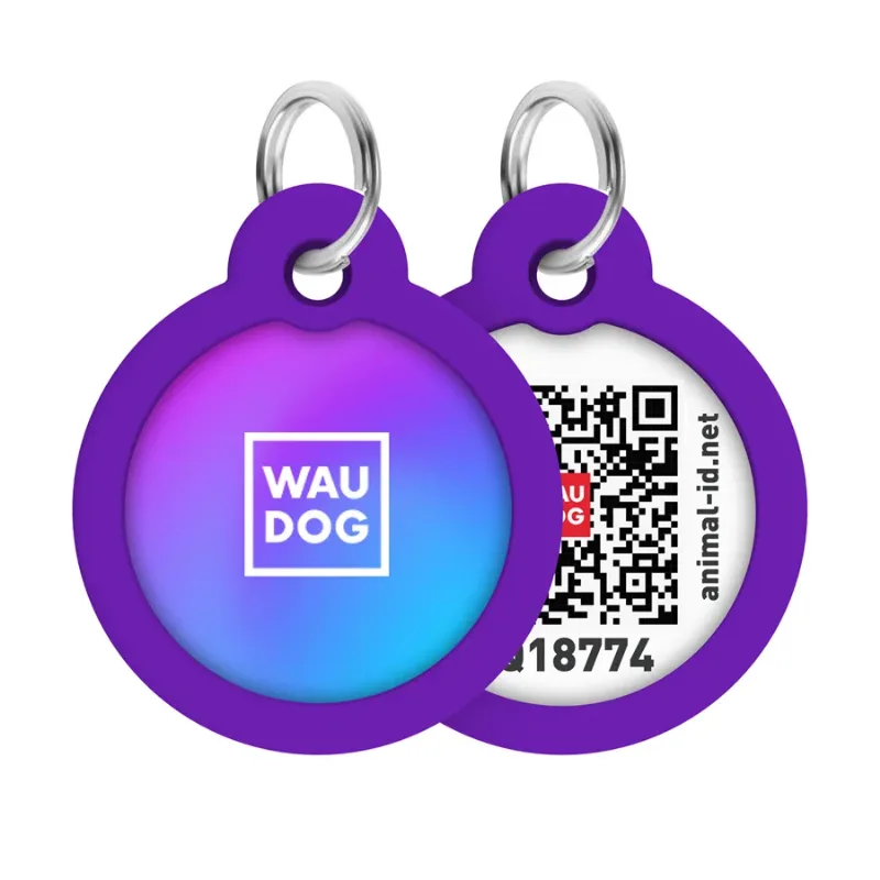 Адресник для собак і котів металевий, коло «Градієнт фіолетовий», L WAUDOG Smart ID Tag Purple Gradient