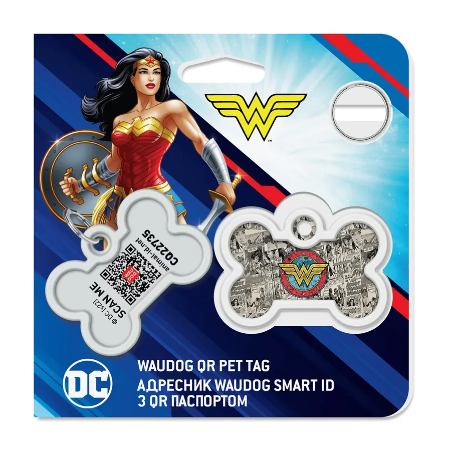 Адресник для собак і котів металевий, кістка «Чудо-жінка 2», M WAUDOG Smart ID Tag Wonder Woman 2