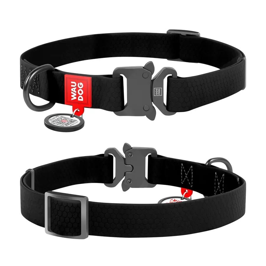 Нашийник для собак водостійкий, металева пряжка, XL, чорний WAUDOG Waterproof Collar