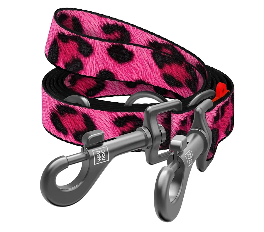 Поводок-перестежка для собак «Леопард розовый», M WAUDOG Nylon Pink Leopard