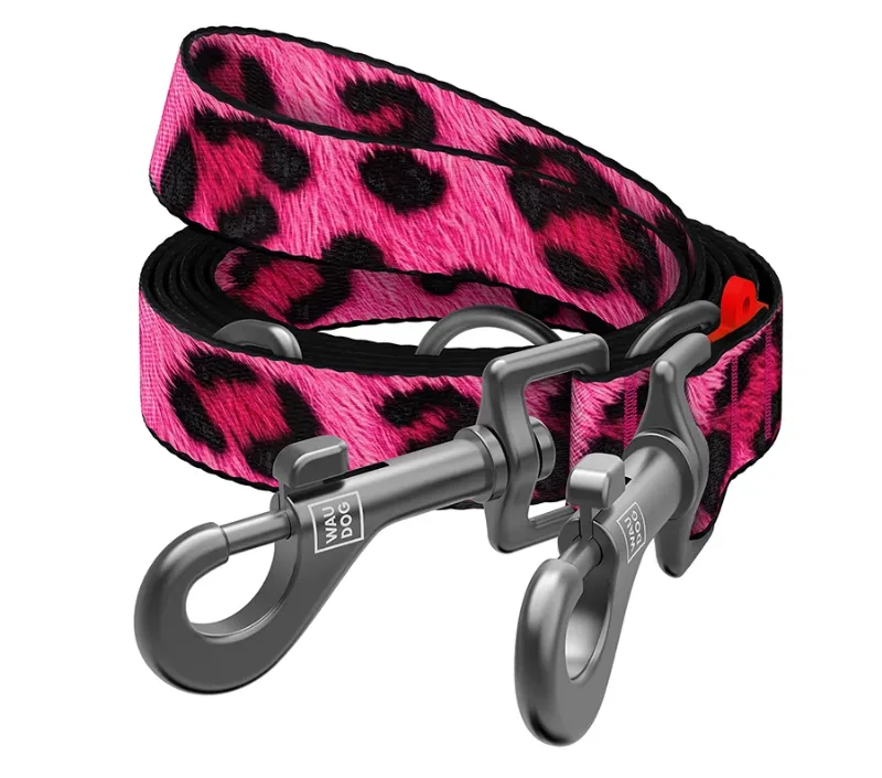Поводок-перестежка для собак «Леопард розовый», M WAUDOG Nylon Pink Leopard