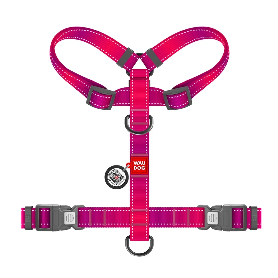 Шлея для собак анатомічна H-подібна, світловідбивна, M, рожевий WAUDOG Nylon Mono Anatomic Harness