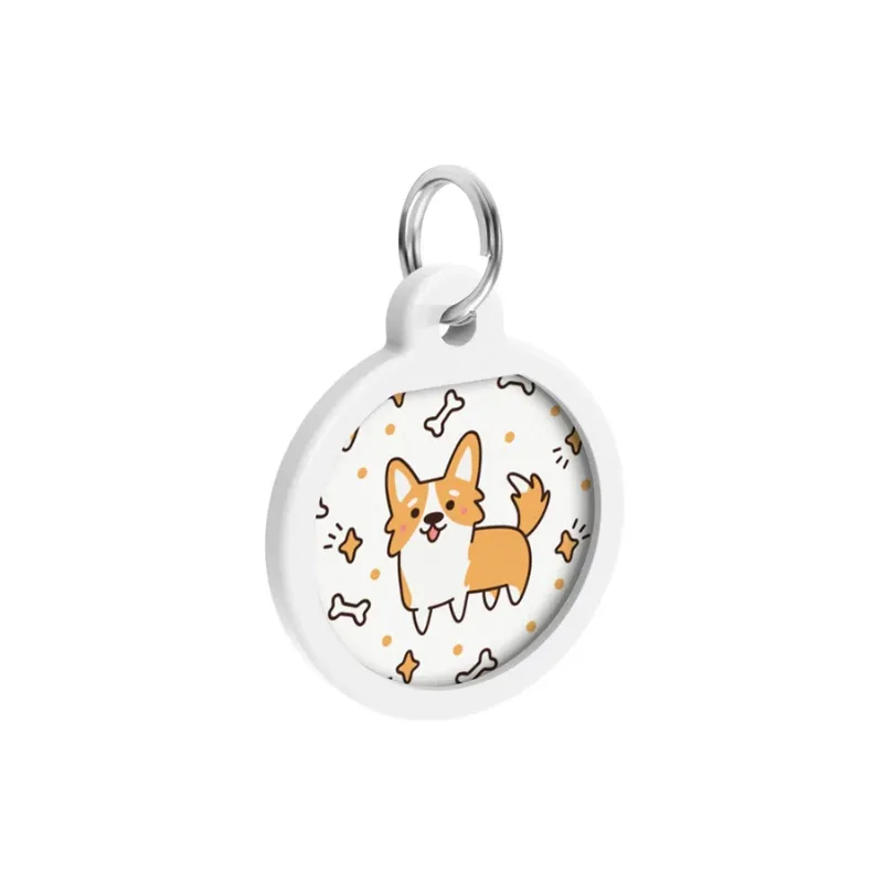 Адресник для собак и котов металлический, круг «Корги», S WAUDOG Smart ID Tag Corgi