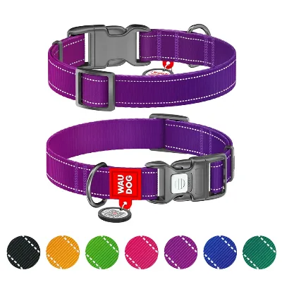 Нашийник для собак нейлоновий, світловідбивний, XL, фіолетовий WAUDOG Nylon Mono Collar