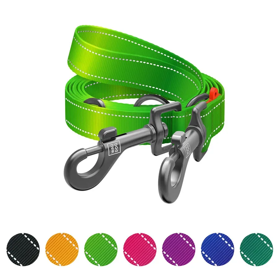 Поводок-перестежка для собак, светоотражающий, M, салатовый WAUDOG Nylon Mono Adjustable Leash