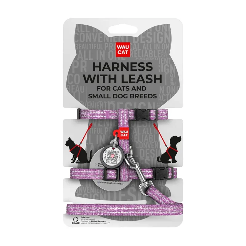 Шлея с поводком для котов, из восстановленного хлопка, XS, фиолетовый WAUCAT Re-cotton Harness with Leash