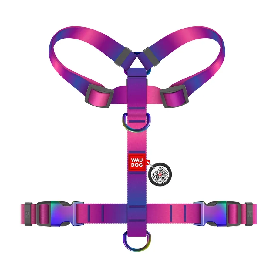 Шлея для собак анатомічна H-подібна, градієнт, S, фіолетовий WAUDOG Nylon Recycled Anatomic Harness