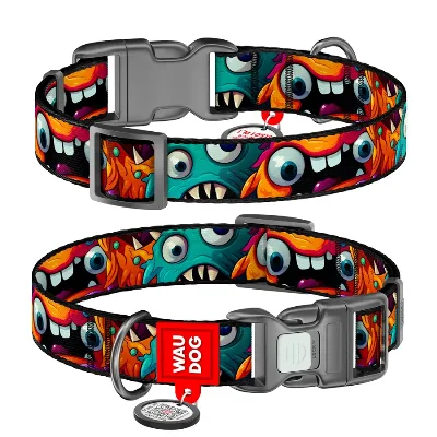 Ошейник для собак нейлоновый «Зубастые монстры», XL WAUDOG Nylon Collar Toothy Monsters