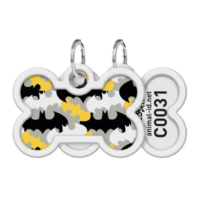 Адресник для собак и котов металлический, кость «Бэтмен узор», M WAUDOG Smart ID Tag Batman Pattern
