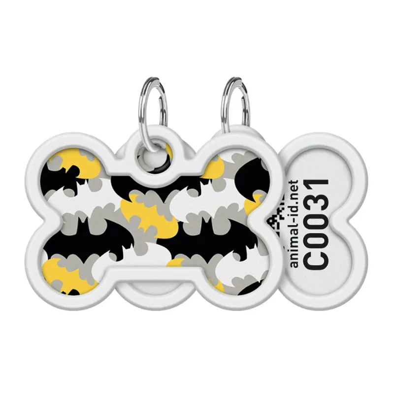 Адресник для собак и котов металлический, кость «Бэтмен узор», M WAUDOG Smart ID Tag Batman Pattern