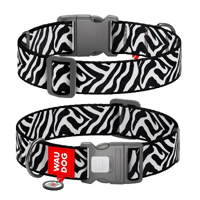 Ошейник для собак нейлоновый c QR адресником «Зебра», XL WAUDOG Nylon Collar Zebra