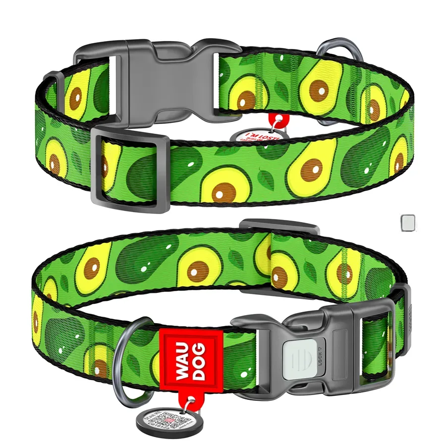 Ошейник для собак нейлоновый «Авокадо», пластиковая пряжка, L WAUDOG Nylon Collar Avocado