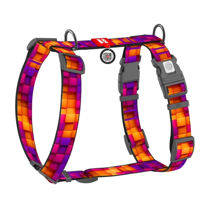 Шлея для собак анатомічна H-подібна «Куби 3Д», XL WAUDOG Nylon Anatomic Harness 3D Cubes