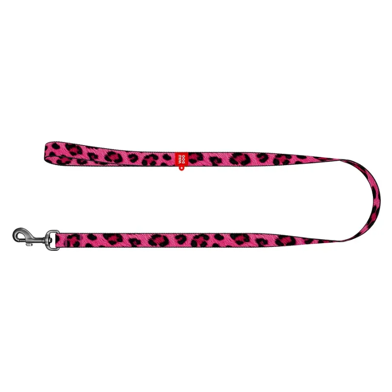 Повідець для собак нейлоновий «Леопард рожевий», 25 мм × 122 см, L-XXL WAUDOG Nylon Leash Pink Leopard
