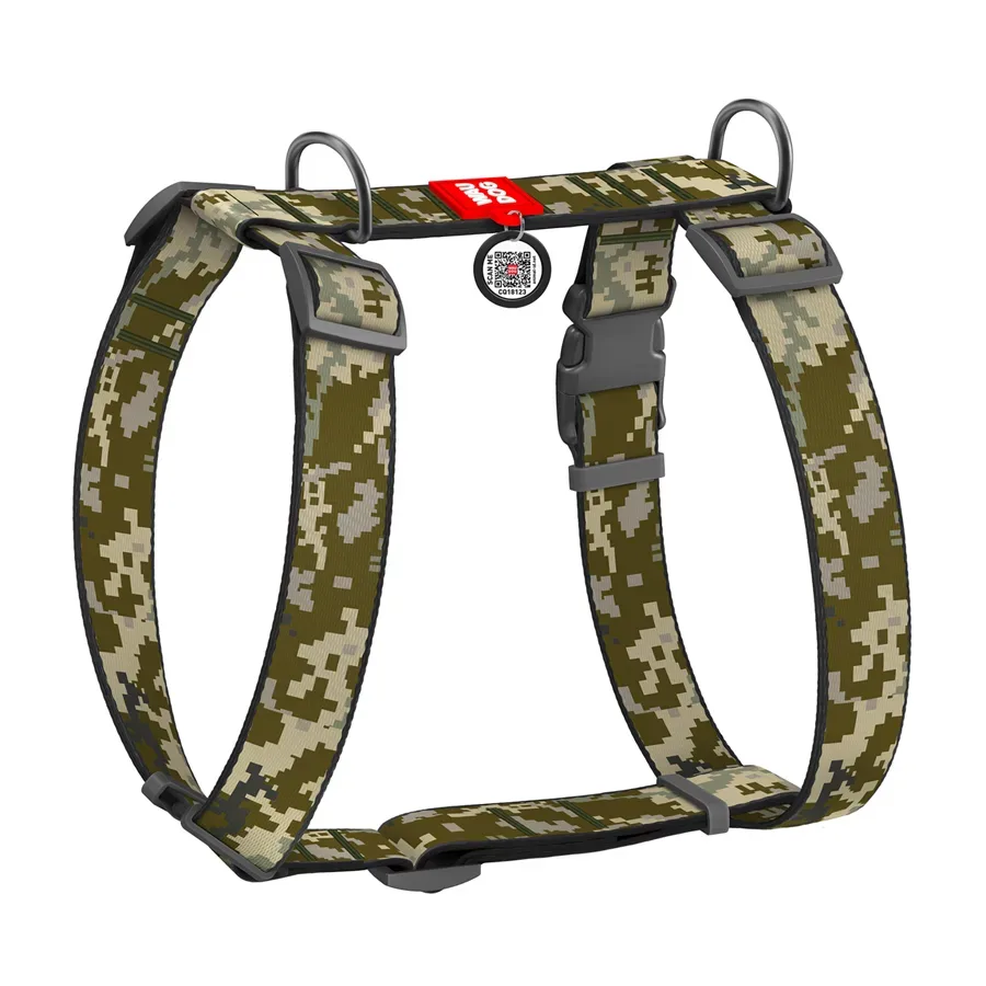 Шлея для собак анатомічна H-подібна «Мілітарі», XL WAUDOG Nylon Anatomic Harness Military