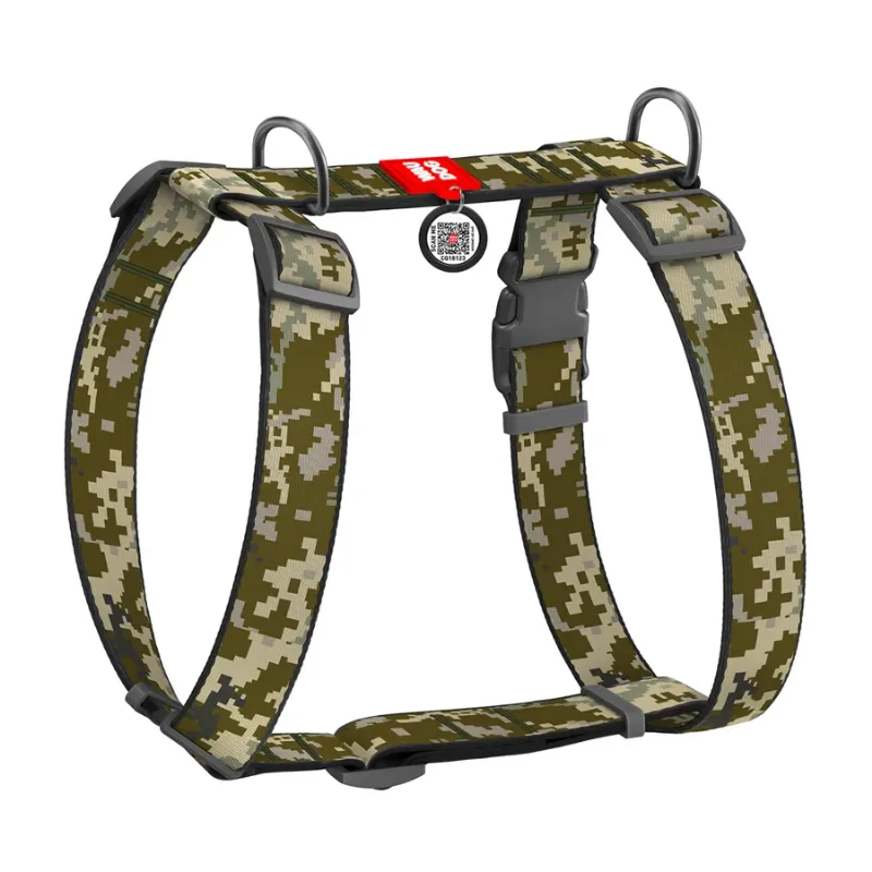 Шлея для собак анатомічна H-подібна «Мілітарі», XL WAUDOG Nylon Anatomic Harness Military