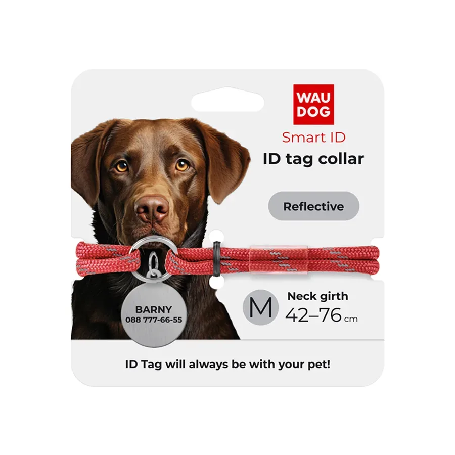 Шнурок для адресника из паракорда, светоотражающий, M, красный WAUDOG Smart ID Tag Cord