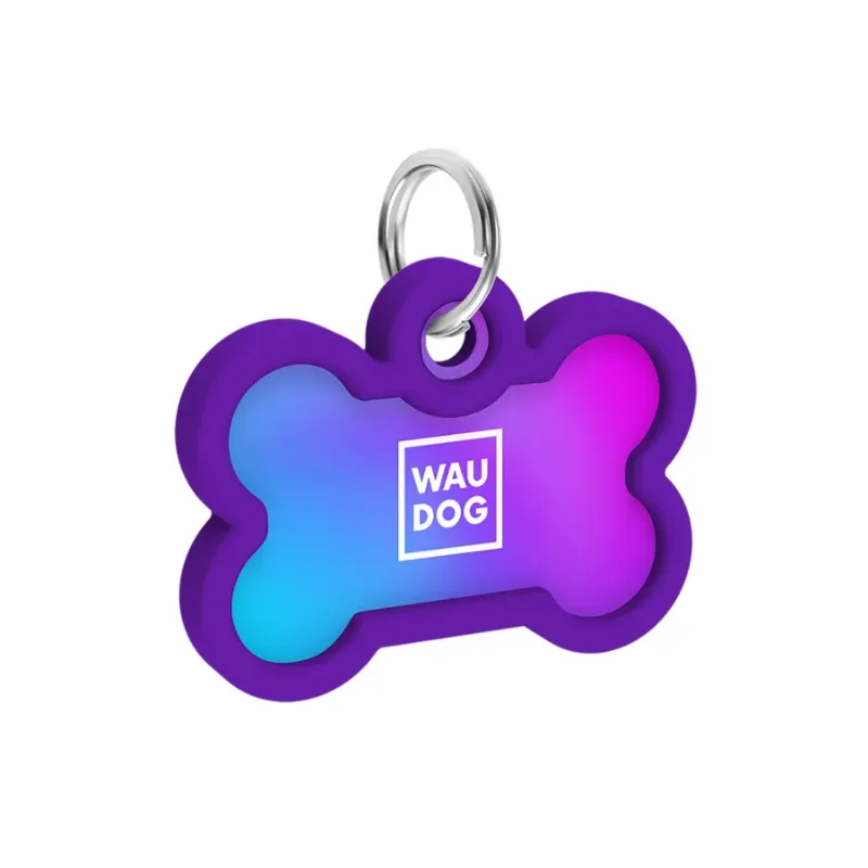 Адресник для собак и котов металлический, кость «Градиент фиолетовый», M WAUDOG Smart ID Tag Purple Gradient