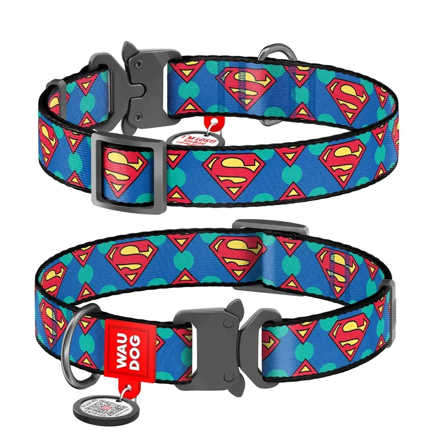 Ошейник для собак нейлоновый «Супермен Лого», XL WAUDOG Nylon Collar Superman Logo