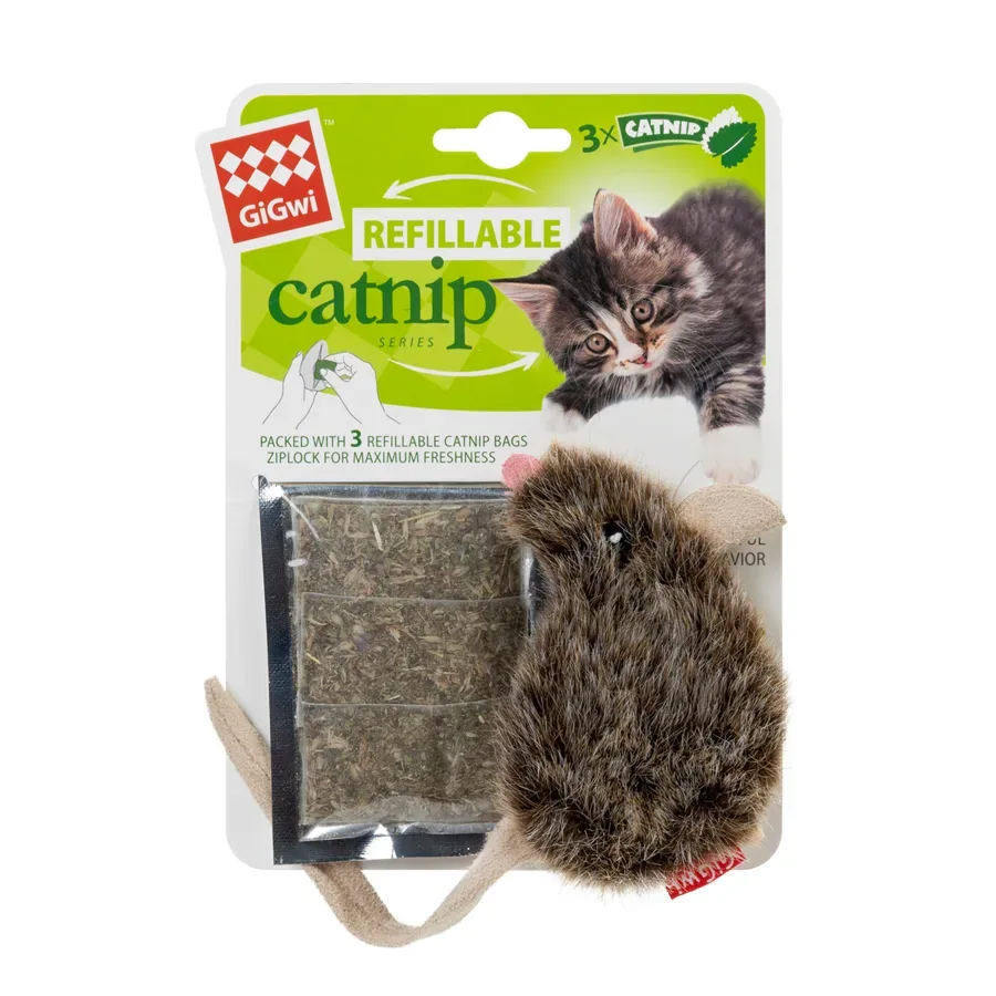 Іграшка для котів Мишка, штучне хутро, 10 см, коричневий GiGwi Refillable Catnip Mouse Teaser Wand