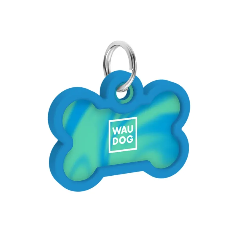 Адресник для собак і котів металевий, кістка «Градієнт блакитний», M WAUDOG Smart ID Tag Blue Gradient