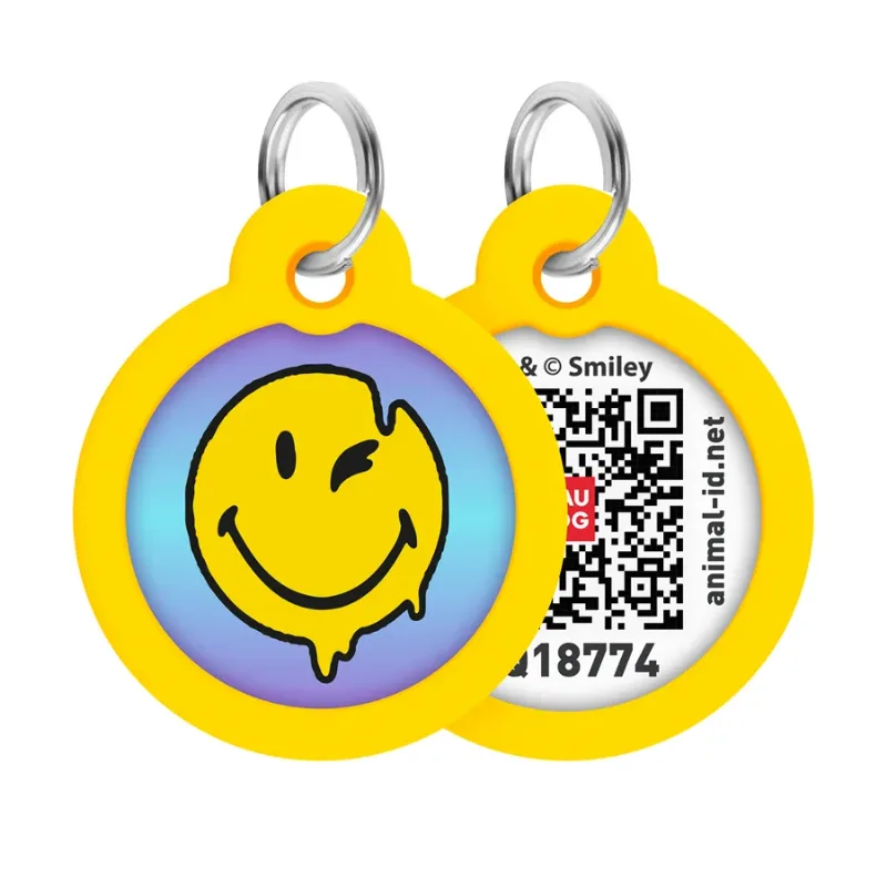 Адресник для собак і котів металевий, коло «Смайли на блакитному», L WAUDOG Smart ID Tag Smileys on Blue
