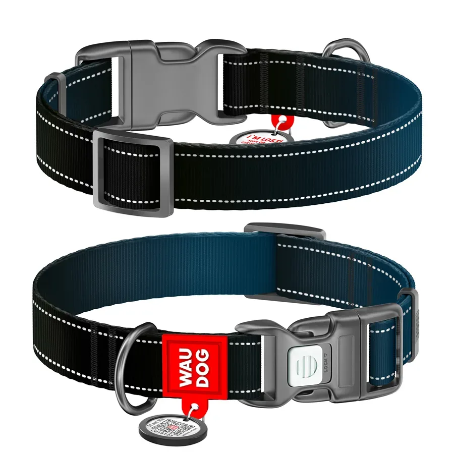 Нашийник для собак нейлоновий, світловідбивний, XL, чорний WAUDOG Nylon Mono Collar