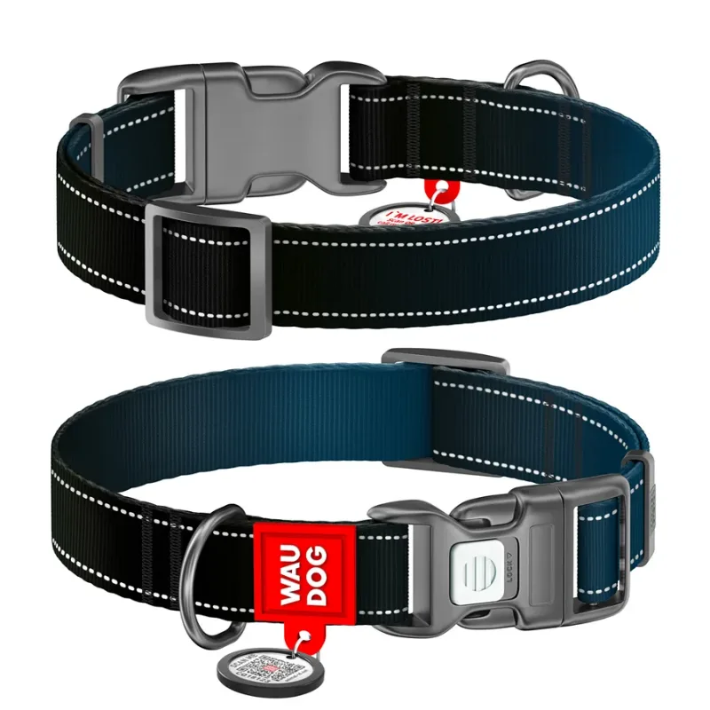 Нашийник для собак нейлоновий, світловідбивний, XL, чорний WAUDOG Nylon Mono Collar
