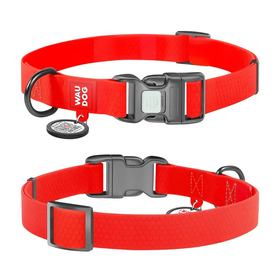 Нашийник для собак водостійкий, пластикова пряжка, XL, червоний WAUDOG Waterproof Collar