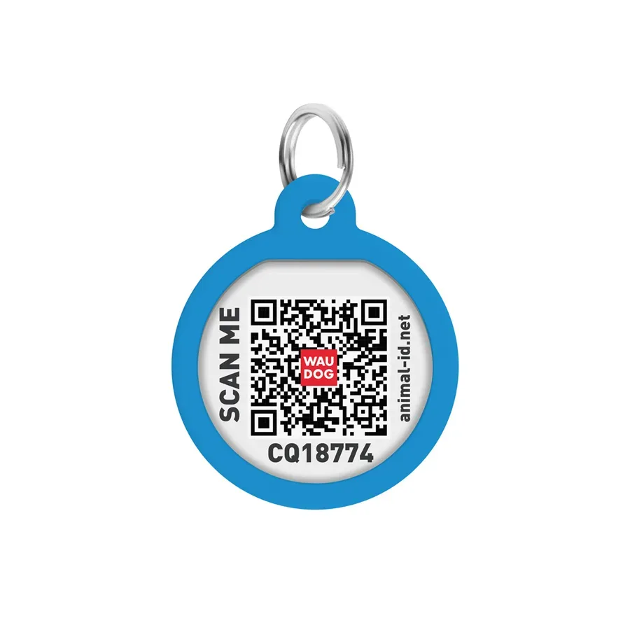Адресник для собак и котов металлический, круг «Градиент голубой», S WAUDOG Smart ID Tag Blue Gradient