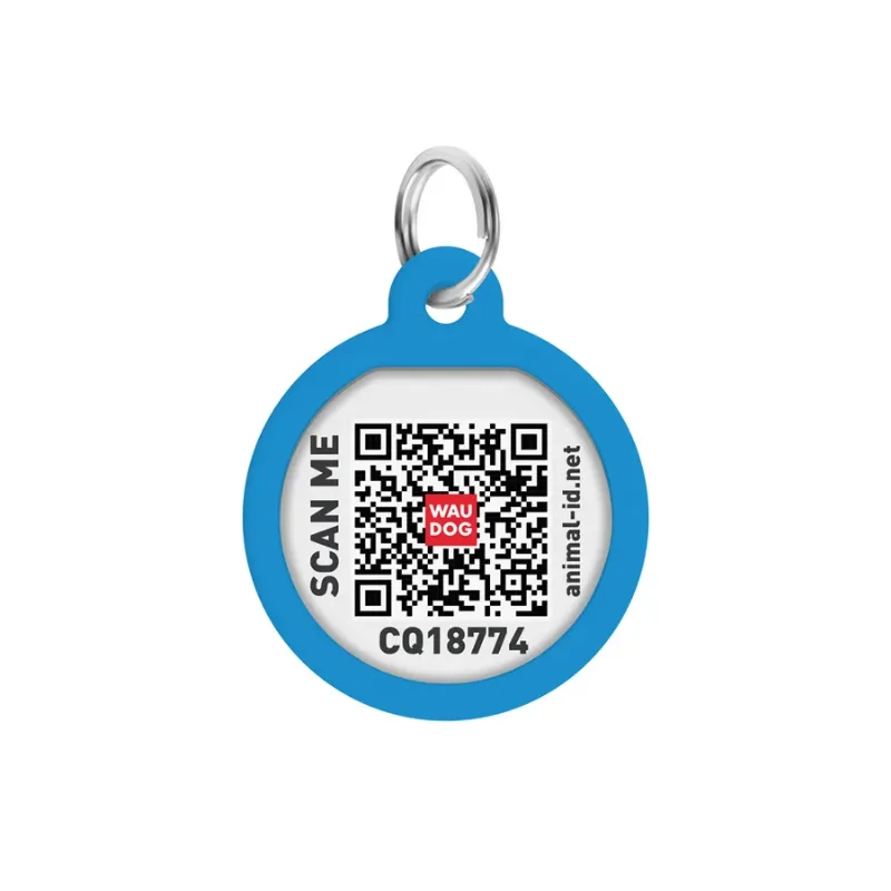Адресник для собак и котов металлический, круг «Градиент голубой», S WAUDOG Smart ID Tag Blue Gradient