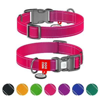 Нашийник для собак нейлоновий, світловідбивний, M, рожевий WAUDOG Nylon Mono Collar
