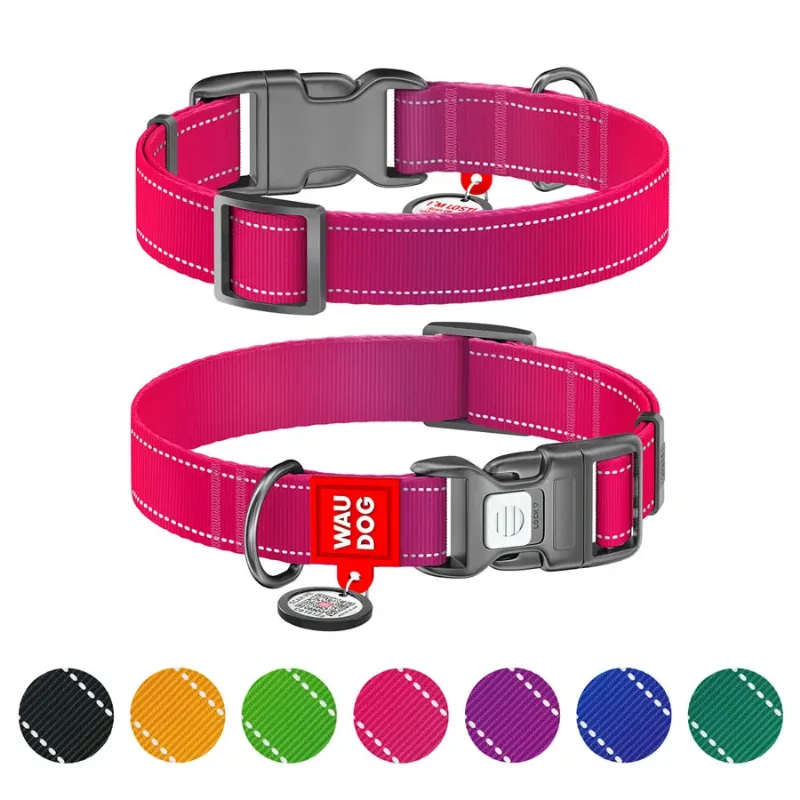 Ошейник для собак нейлоновый, светоотражающий, M, розовый WAUDOG Nylon Mono Collar