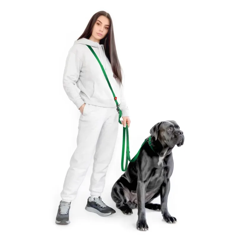 Повідець-перестібка для собак, світловідбивний, M, зелений WAUDOG Nylon Mono Adjustable Leash