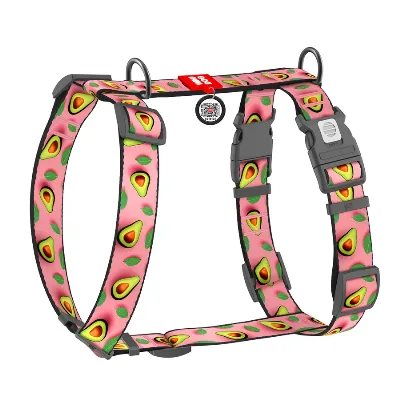 Шлея для собак анатомічна H-подібна «Авокадо на рожевому», XL WAUDOG Nylon Anatomic Harness Avocado on Pink