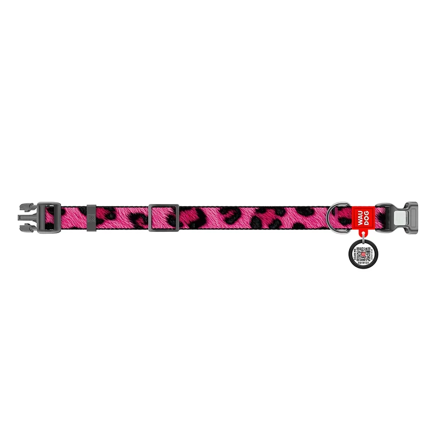 Ошейник для собак нейлоновый «Леопард розовый», L WAUDOG Nylon Collar Pink Leopard