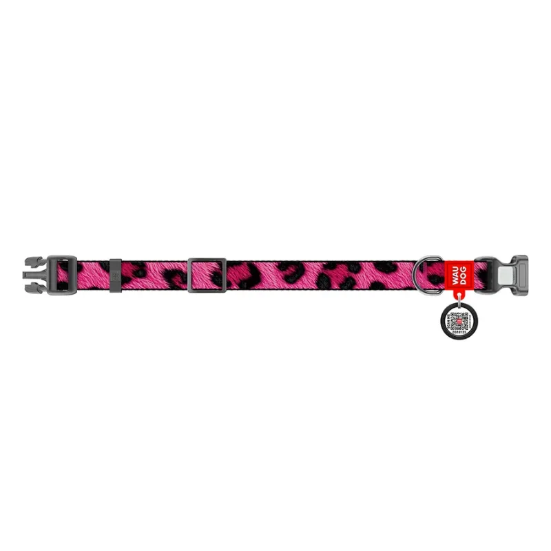 Ошейник для собак нейлоновый «Леопард розовый», L WAUDOG Nylon Collar Pink Leopard