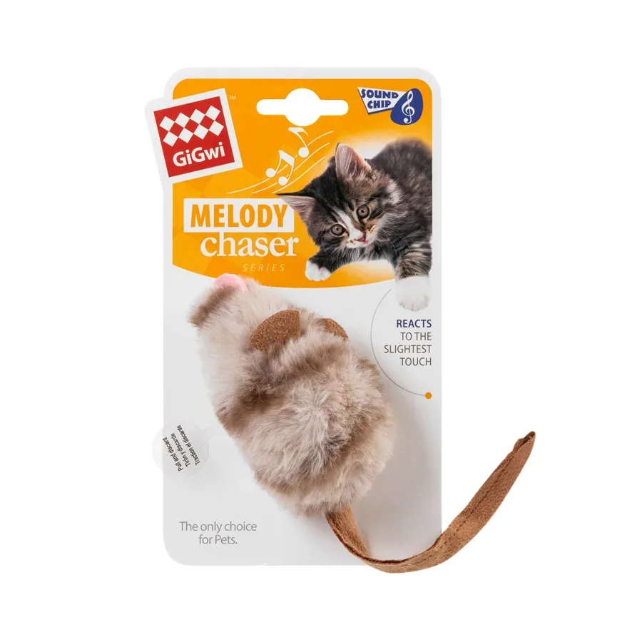 Іграшка для котів Мишка зі звуковим чипом, штучне хутро, 13 см GiGwi Melody chaser Mouse Sound Chip Toy
