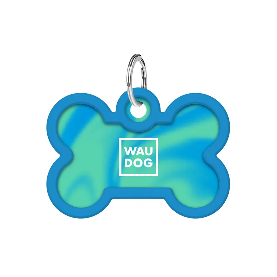 Адресник для собак і котів металевий, кістка «Градієнт блакитний», M WAUDOG Smart ID Tag Blue Gradient