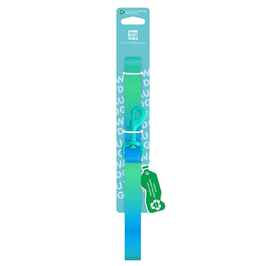 Повідець для собак з нейлону, градієнт, кольоровий карабін, 15 мм × 122 см, S, блакитний WAUDOG Nylon Recycled Leash