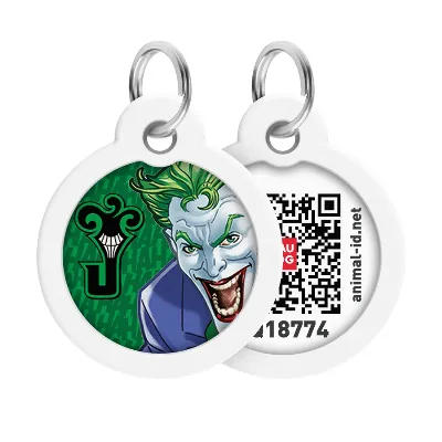 Адресник для собак и котов металлический, круг «Джокер зеленый», L WAUDOG Smart ID Tag Joker Green