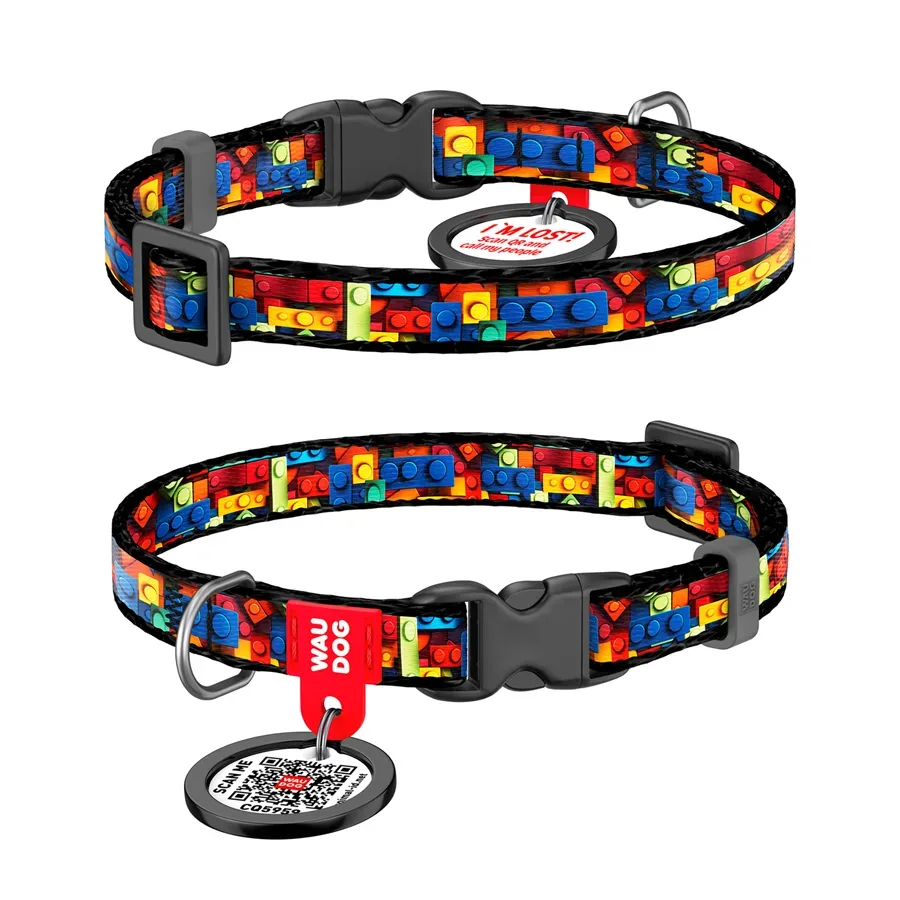 Нашийник для котів та дрібних порід собак нейлоновий «Блоки», XS WAUDOG Nylon Collar Blocks