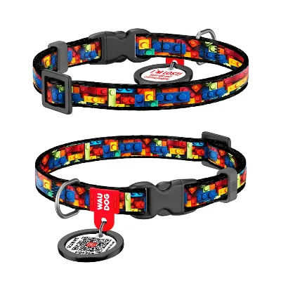 Ошейник для котов и мелких пород собак нейлоновый «Блоки», XS WAUDOG Nylon Collar Blocks