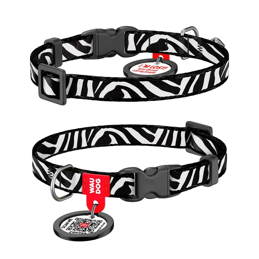 Нашийник для котів та дрібних порід собак нейлоновий «Зебра», XS WAUDOG Nylon Collar Zebra