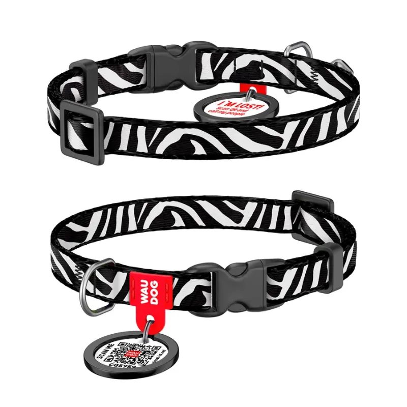 Нашийник для котів та дрібних порід собак нейлоновий «Зебра», XS WAUDOG Nylon Collar Zebra