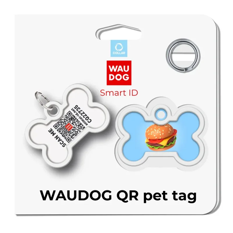 Адресник для собак і котів металевий, кістка «Гамбургер», M WAUDOG Smart ID Tag Hamburger