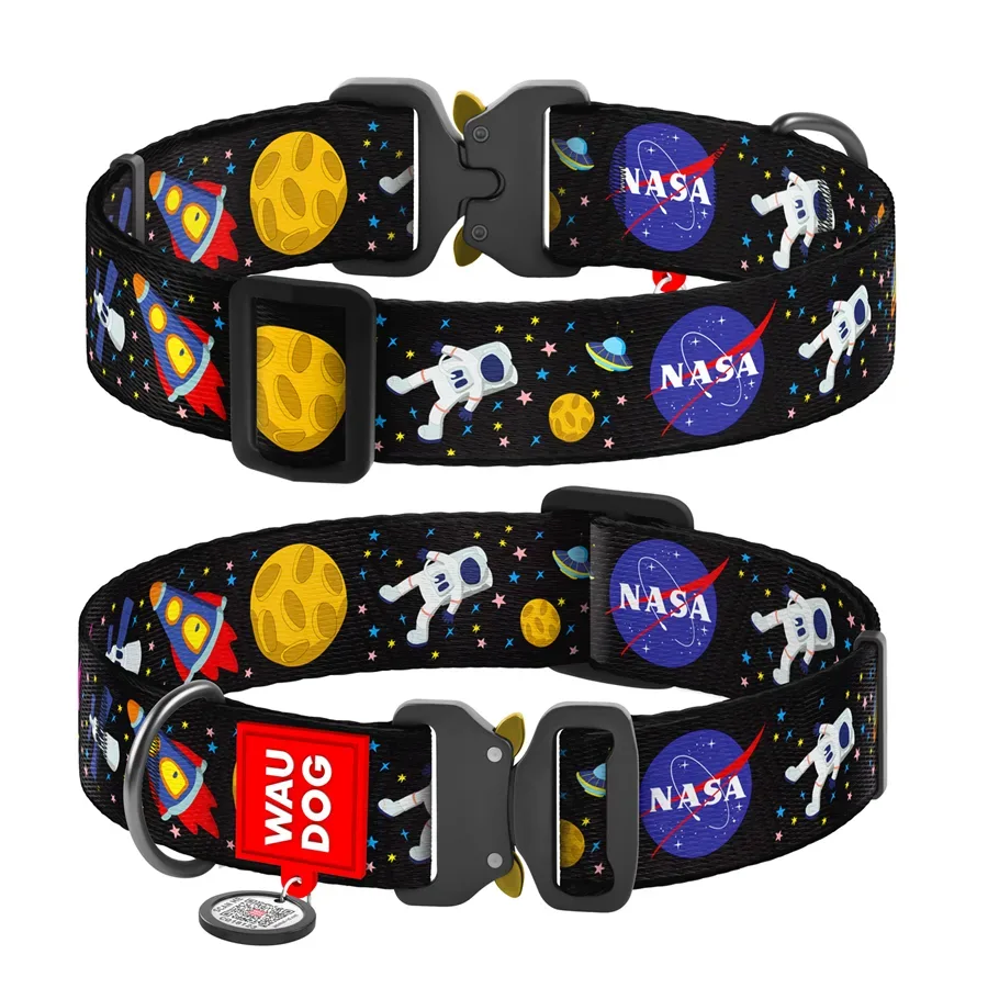 Нашийник для собак нейлоновий «NASA», металева пряжка, XXL WAUDOG Nylon Collar NASA