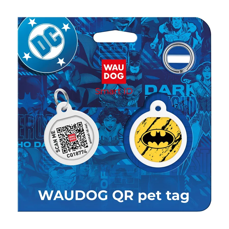 Адресник для собак і котів металевий, коло «Бетмен ескіз», S WAUDOG Smart ID Tag Batman Sketch